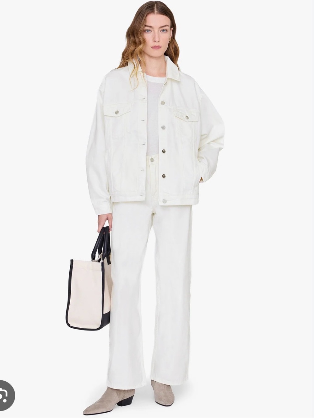 Anine Bing Ecru Rory Button-Up Denim Jacket